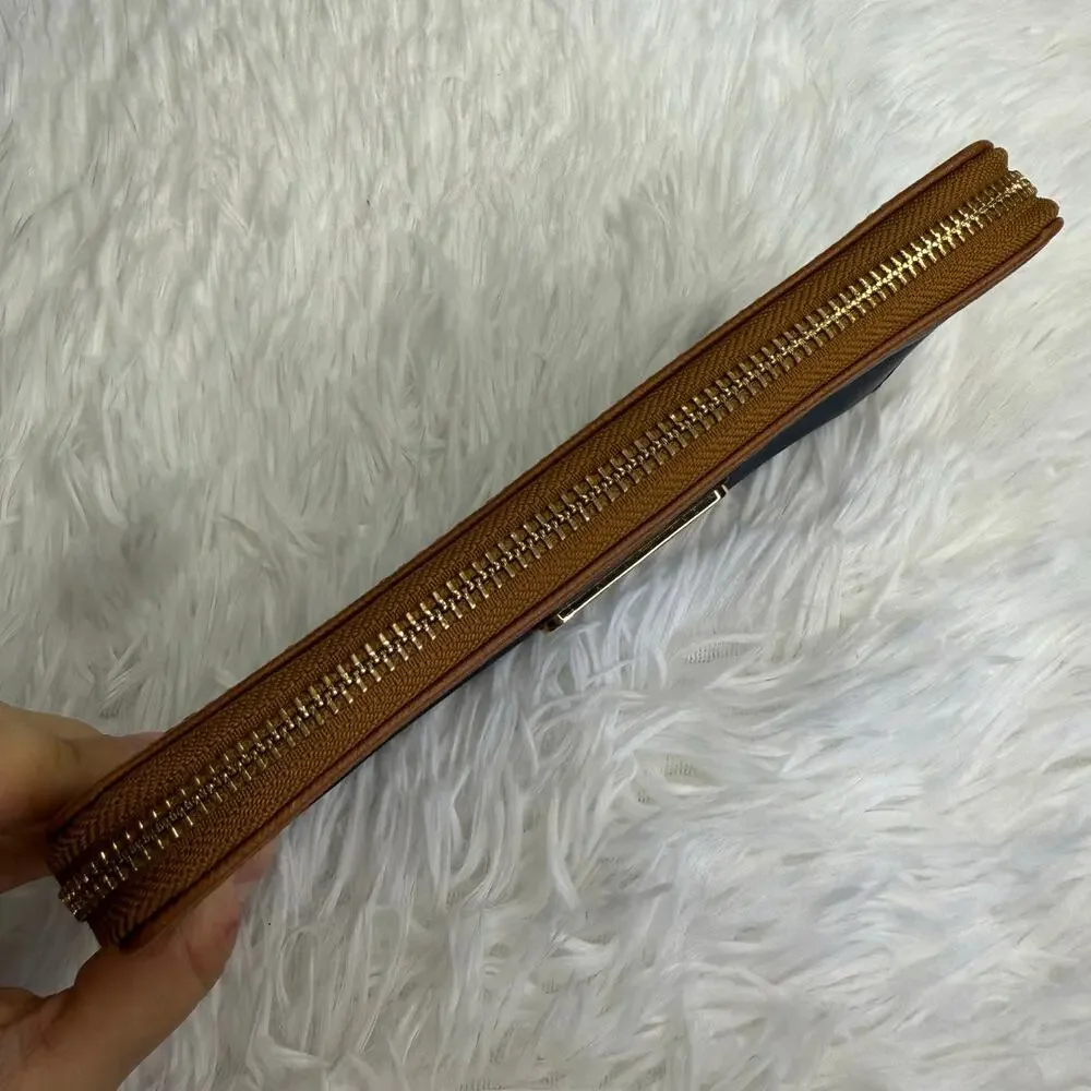 Michael Kors Navy Brown Zip Around Wallet